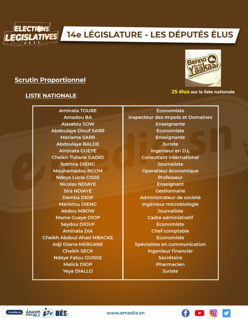 Assemblée nationale: Les noms et professions des députés de la 14e législature