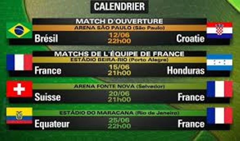 CDM Brésil 2014 : Calendrier de la compétition en GMT CDM Brésil 2014 : Calendrier de la compétition en GMT