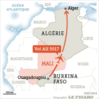 Le Vol AH 5017 de Air Algérie probablement abattu "par erreur" par les groupes armés du Nord Mali