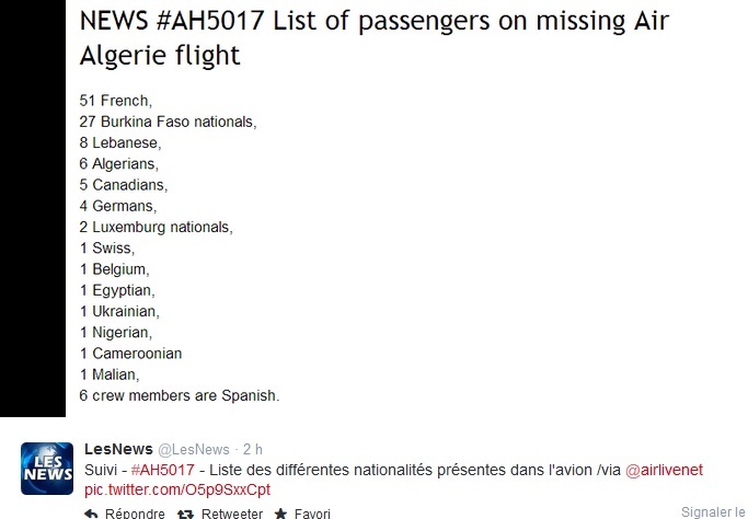 Crash du vol AH 5017 d’Air Algérie : Il y avait quatorze nationalités à bord