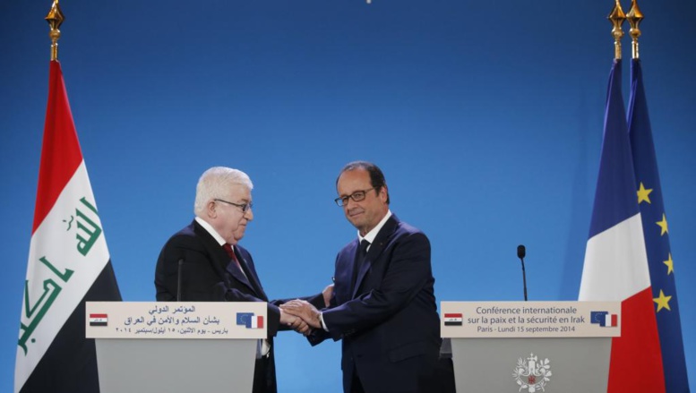 Le président irakien, Fouad Massoum et son homologue français François Hollande à l'ouverture de la conférence de paix à Paris le 15 septrembre 2014. REUTERS/Christian Hartmann