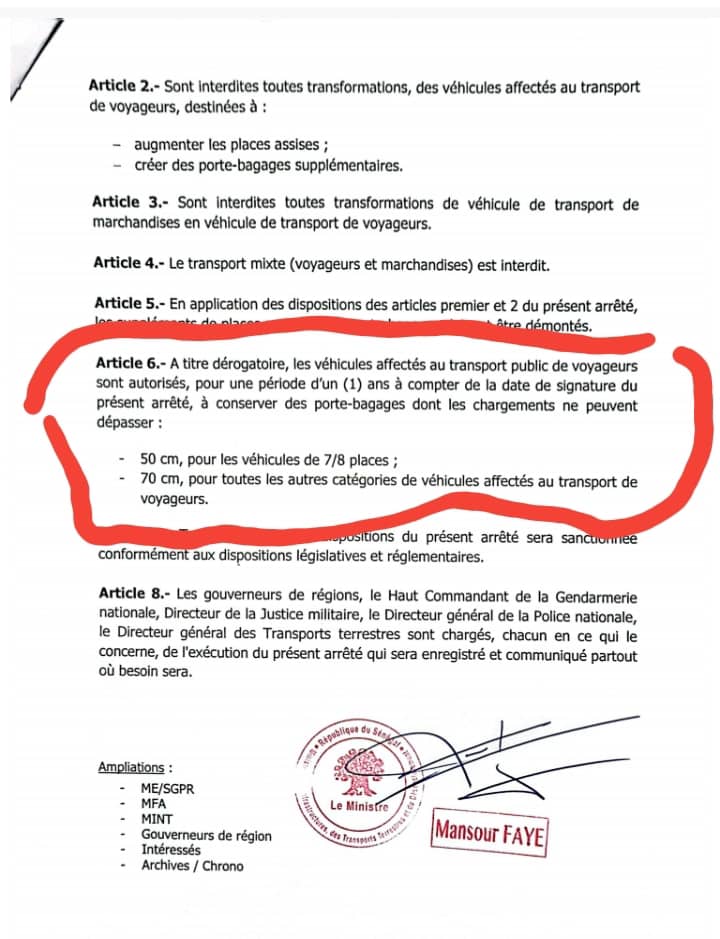 Mesure d’interdiction du porte-bagages: Mansour Faye recule et donne un an aux transporteurs