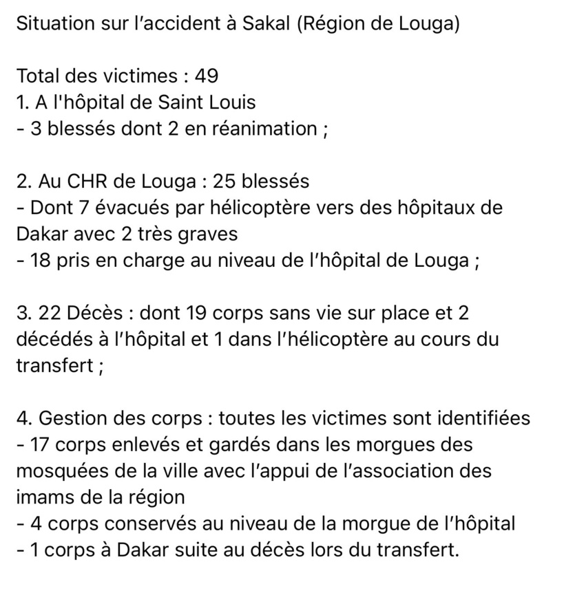 Accident à Louga: le bilan s'alourdit encore Accident à Louga: le bilan s'alourdit encore