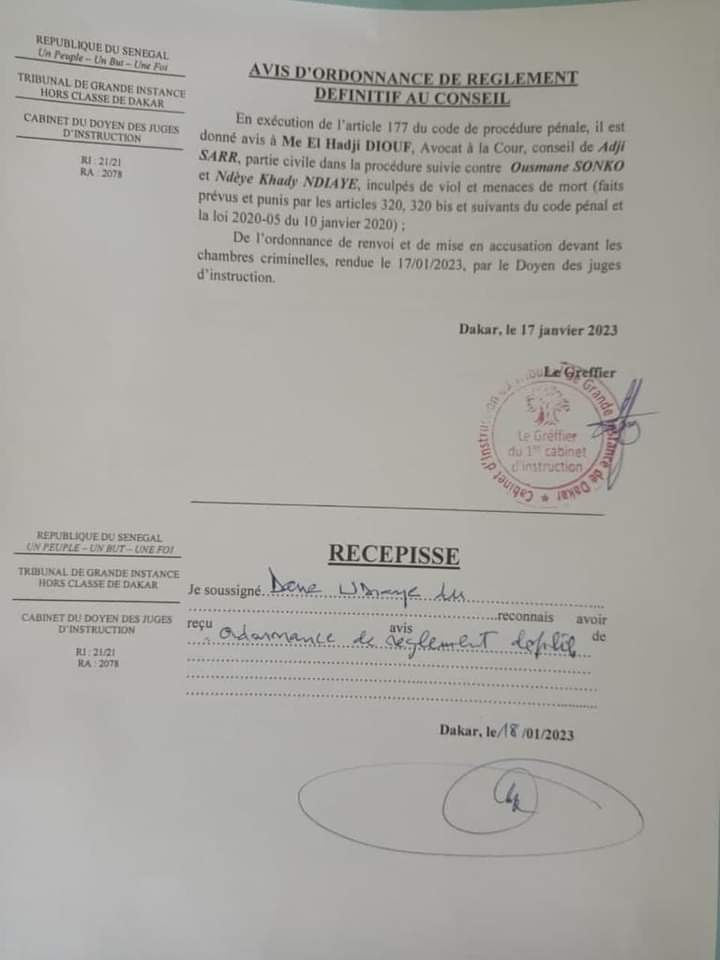 Affaire Adji Sarr et Sonko renvoyée devant la Chambre criminelle : Vers un procès de tous les dangers