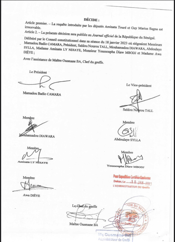 Question d'actualité: le Conseil constitutionnel rejette la requête Guy-Mimi Touré Question d'actualité: le Conseil constitutionnel rejette la requête Guy-Mimi Touré