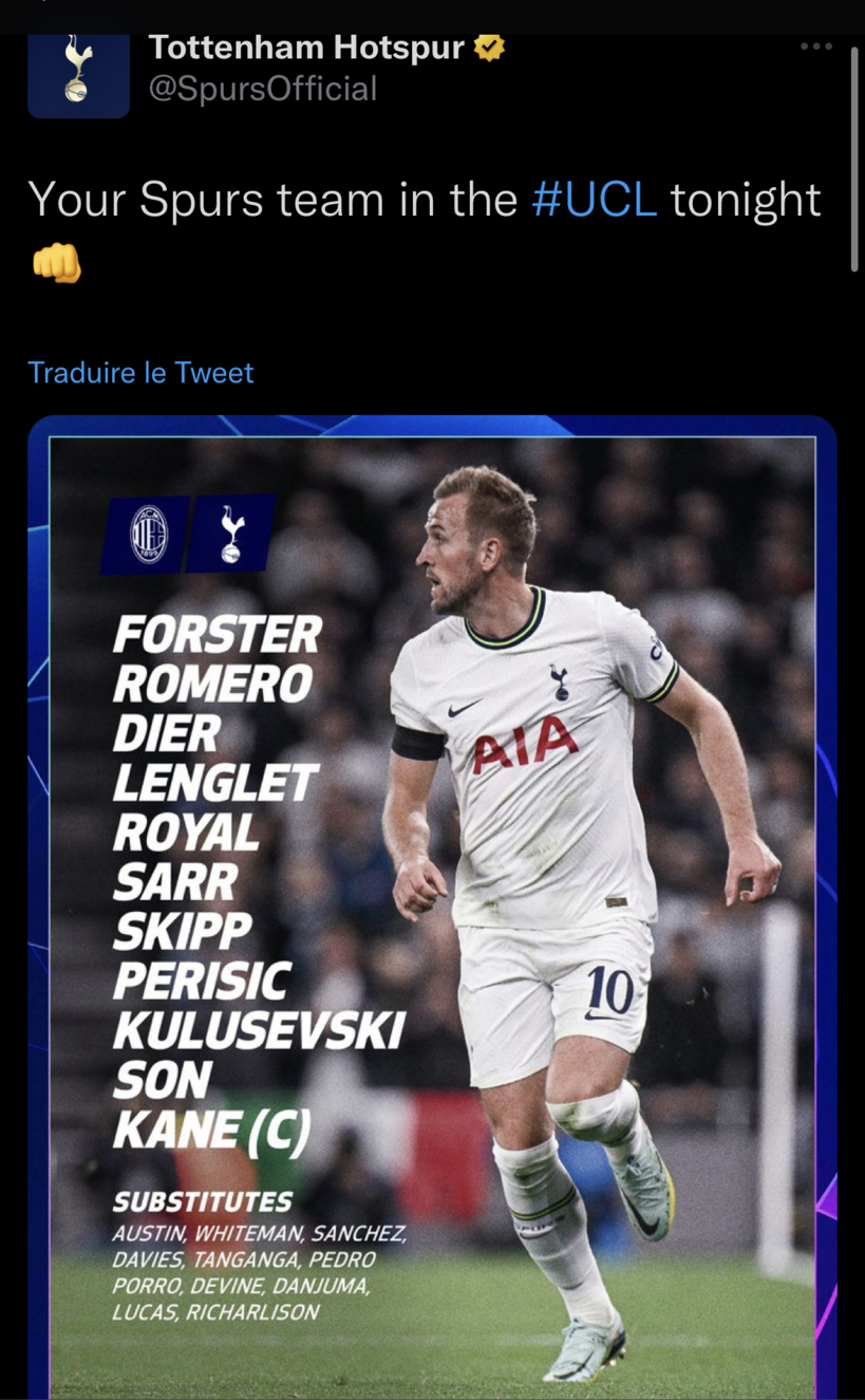 Tottenham-Milan AC: Pape Matar Sarr titulaire Tottenham-Milan AC: Pape Matar Sarr titulaire