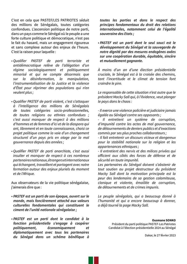 Victime de « répression » et de « violence » avec ses militants, Sonko saisit la communauté internationale