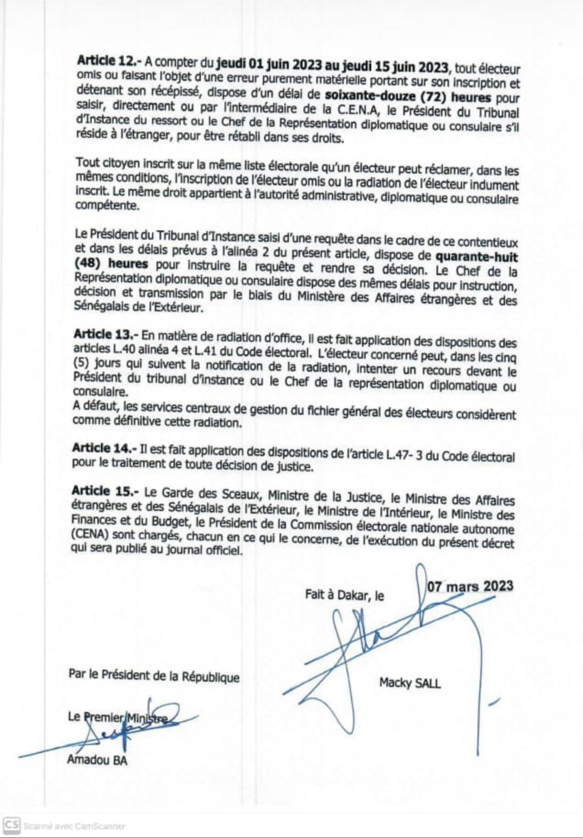 Le décret portant révision exceptionnelle des listes électorales est sorti