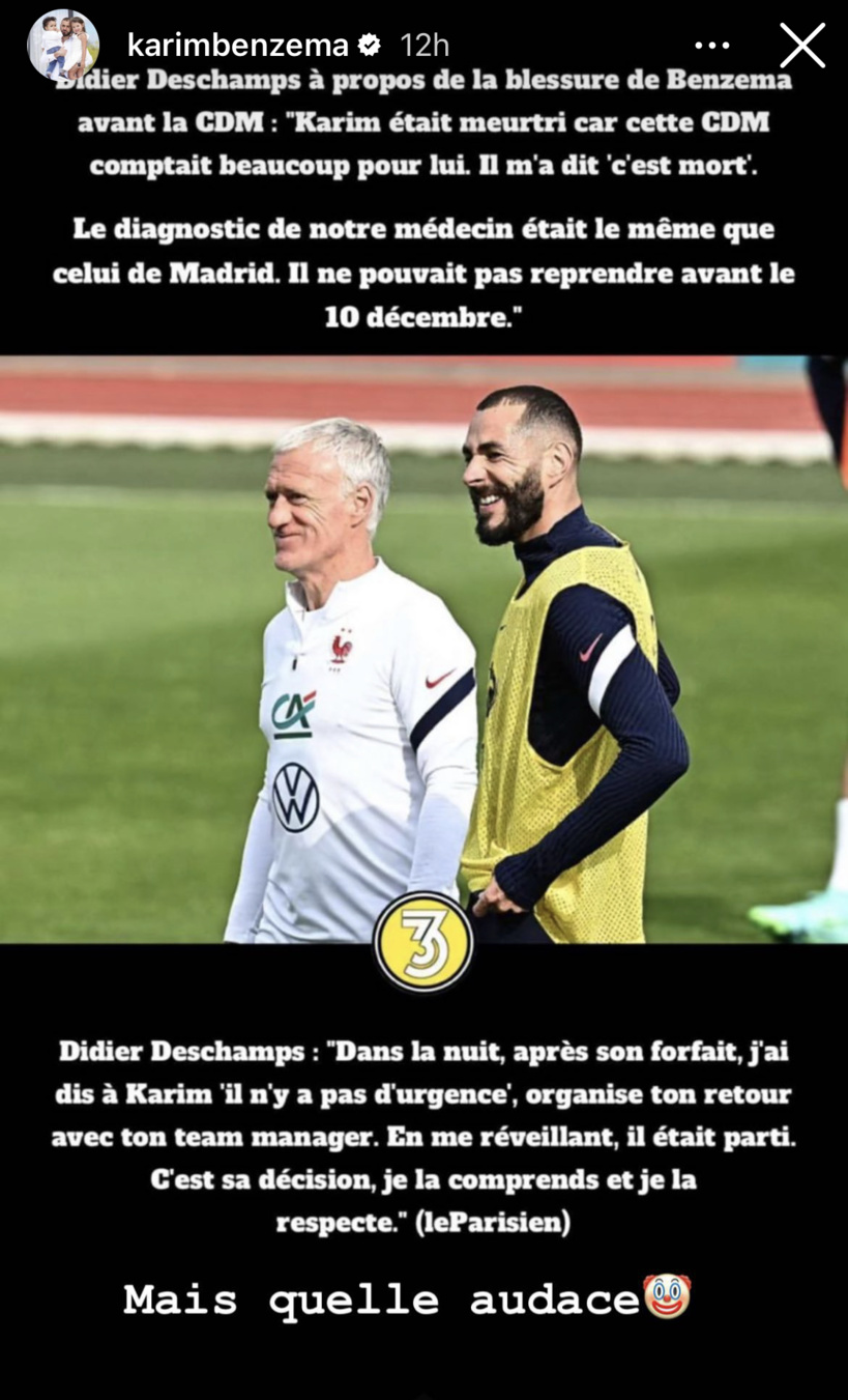 Benzema choisit Instagram pour répondre aux déclarations de Deschamps: « quelle audace… menteur » Benzema choisit Instagram pour répondre aux déclarations de Deschamps: « quelle audace… menteur »