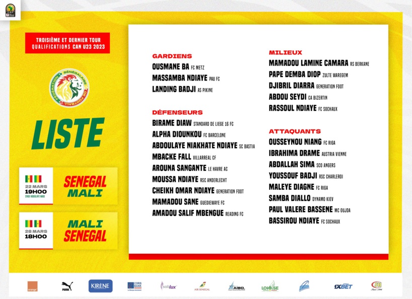 Qualification CAN U23 : le Sénégal avec de nombreux expatriés Qualification CAN U23 : le Sénégal avec de nombreux expatriés