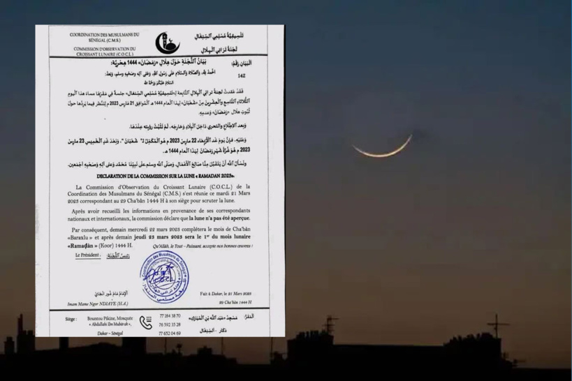 La Coordination des musulmans du Sénégal n’a pas aperçu la lune ce mardi: elle commencera le jeûne jeudi 23 mars