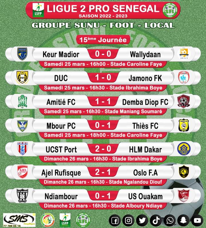 Ligue 2 : Amitié FC prend les rênes du championnat, US Ouakam sur le podium