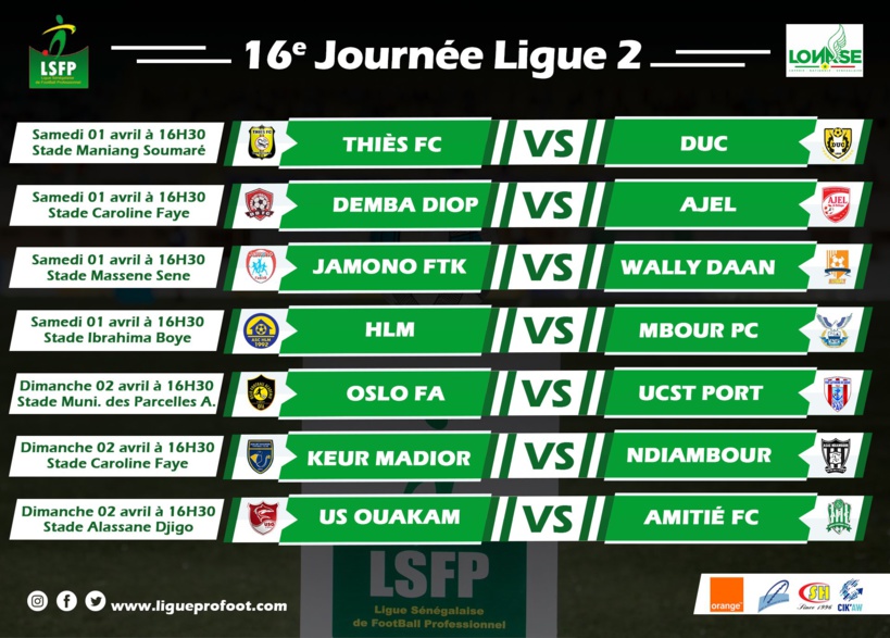 Ligue 2 : Amitié FC en danger devant US Ouakam, Jamono Fatick défie Wally Daan Ligue 2 : Amitié FC en danger devant US Ouakam, Jamono Fatick défie Wally Daan