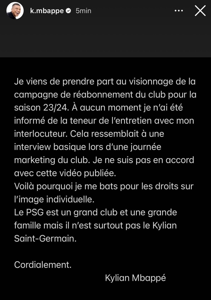 Campagne de réabonnement du PSG: l’énorme tacle de Mbappé au club qui a utilisé son image Campagne de réabonnement du PSG: l’énorme tacle de Mbappé au club qui a utilisé son image