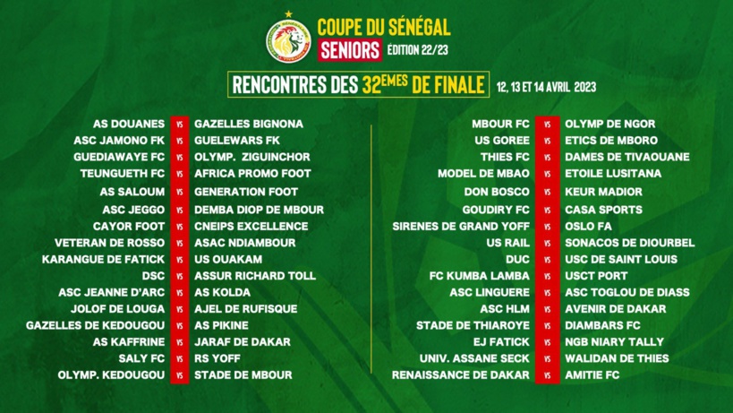 32e de finale Coupe du Sénégal : Casa Sports à l'assaut de Goudiry SC, Oslo FA face aux Sirènes de Grand Yoff