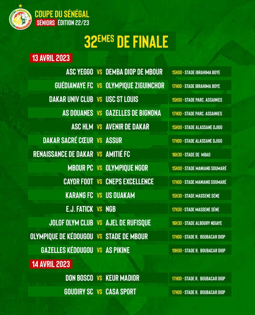 32es de finale Coupe du Sénégal : derby Jamono / Guéléwars, US Rail accueille Sonacos 32es de finale Coupe du Sénégal : derby Jamono / Guéléwars, US Rail accueille Sonacos