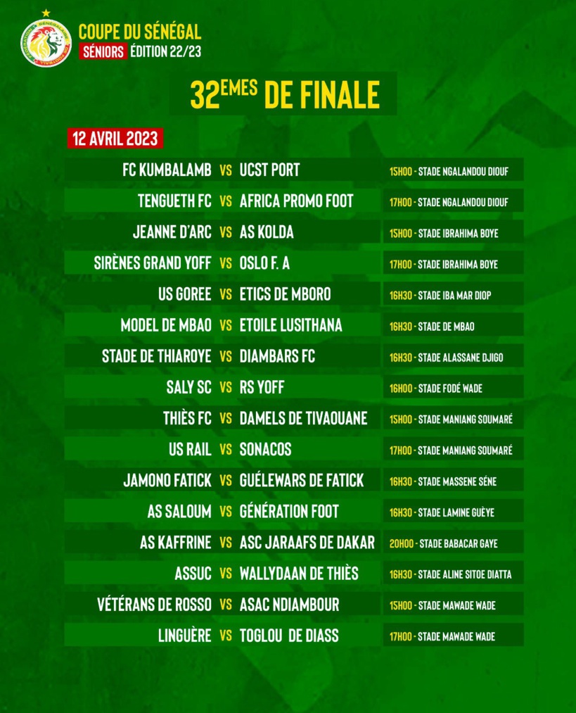 32es de finale Coupe du Sénégal : derby Jamono / Guéléwars, US Rail accueille Sonacos 