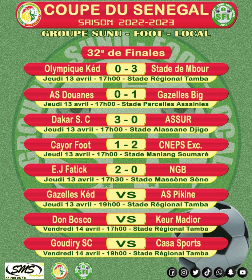 32es de finale Coupe du Sénégal : AS Douanes éliminée, DSC, GFC, Stade de Mbour et CNEPS passent 32es de finale Coupe du Sénégal : AS Douanes éliminée, DSC, GFC, Stade de Mbour et CNEPS passent
