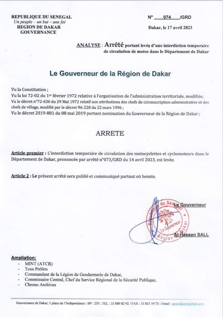 Les motocyclettes peuvent désormais circuler librement (arrêté)