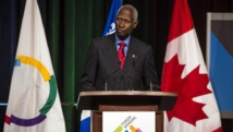 L'ancien président sénégalais Abdou Diouf, secrétaire général de la Francophonie, lors de la cérémonie d'ouverture du Forum Mondial de la langue française à Québec le 2 Juillet 2012. AFP PHOTO/ROGERIO BARBOSA