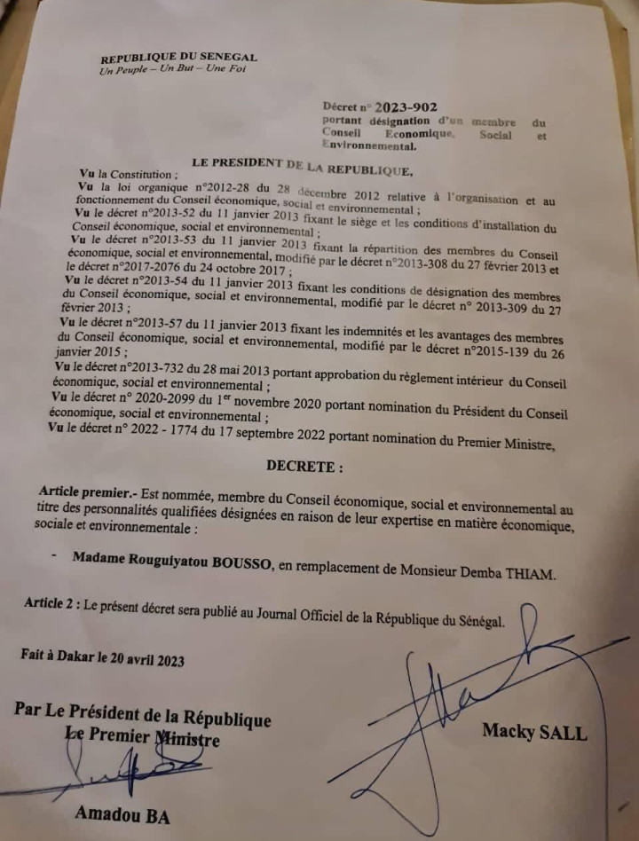 Petit changement au niveau du CESE de Idrissa Seck
