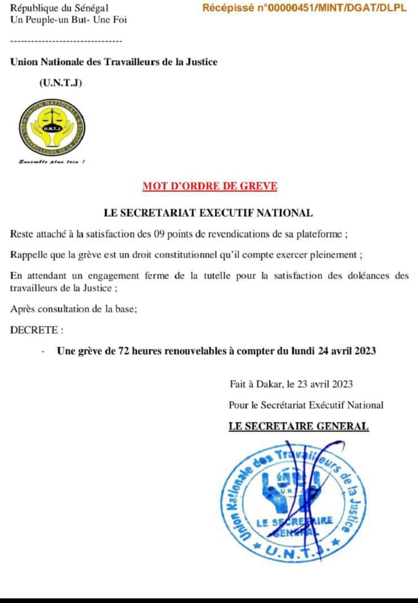Les travailleurs de la justice décrètent une grève de 72 heures renouvelables à compter ce lundi Les travailleurs de la justice décrètent une grève de 72 heures renouvelables à compter ce lundi