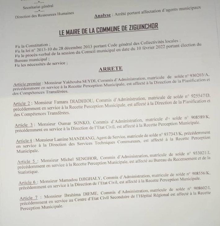 Ziguinchor : Ousmane Sonko affecte plusieurs agents (document)