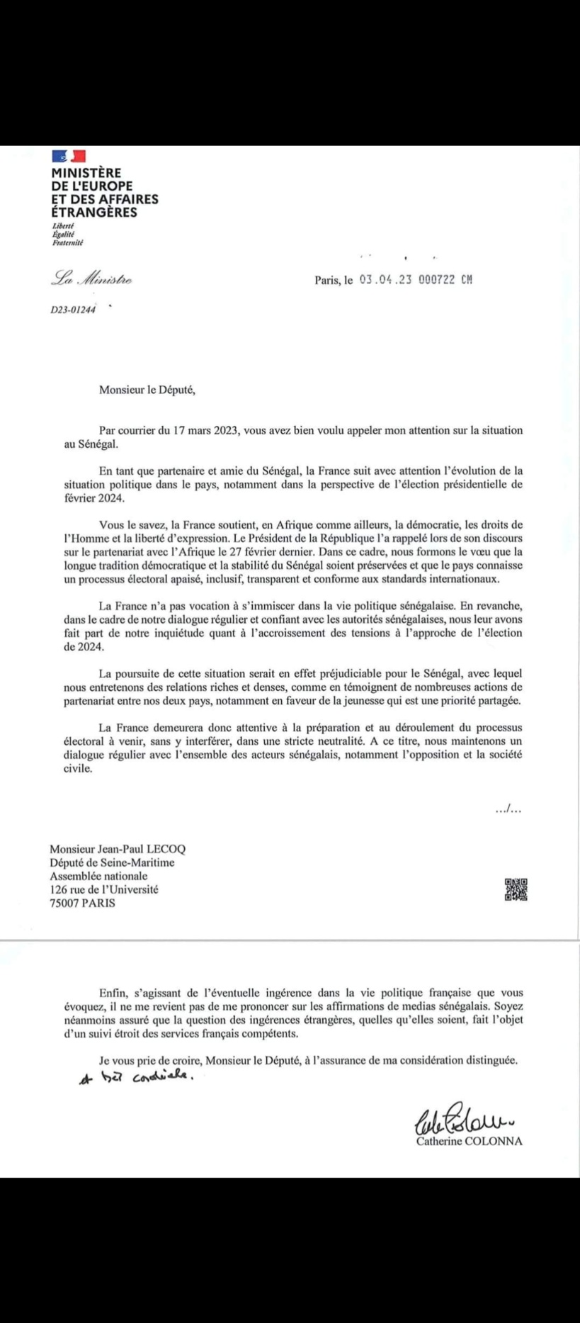Présidentielle 2024: la France "s'inquiète" de l'accroissement des tensions politiques au Sénégal Présidentielle 2024: la France "s'inquiète" de l'accroissement des tensions politiques au Sénégal