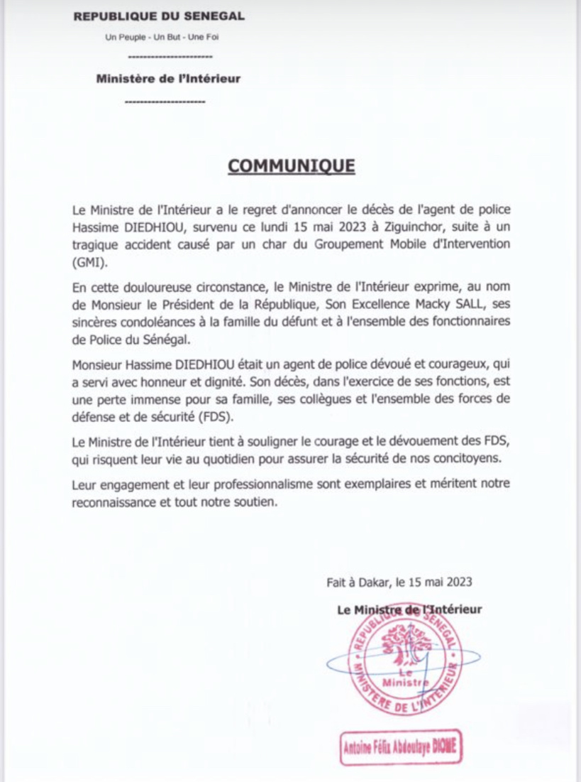 Affrontements à Ziguinchor : le ministre de l'Intérieur confirme le décès d’un policier Affrontements à Ziguinchor : le ministre de l'Intérieur confirme le décès d’un policier