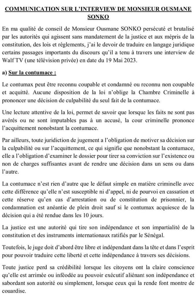 Me Clédor Ciré Ly revisite l’entretien de son client Sonko dans un document Me Clédor Ciré Ly revisite l’entretien de son client Sonko dans un document