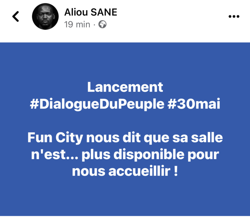 Dialogue du Peuple le 30 mai: Fun City retire l’accès à sa salle de conférence aux leaders du F24 Dialogue du Peuple le 30 mai: Fun City retire l’accès à sa salle de conférence aux leaders du F24
