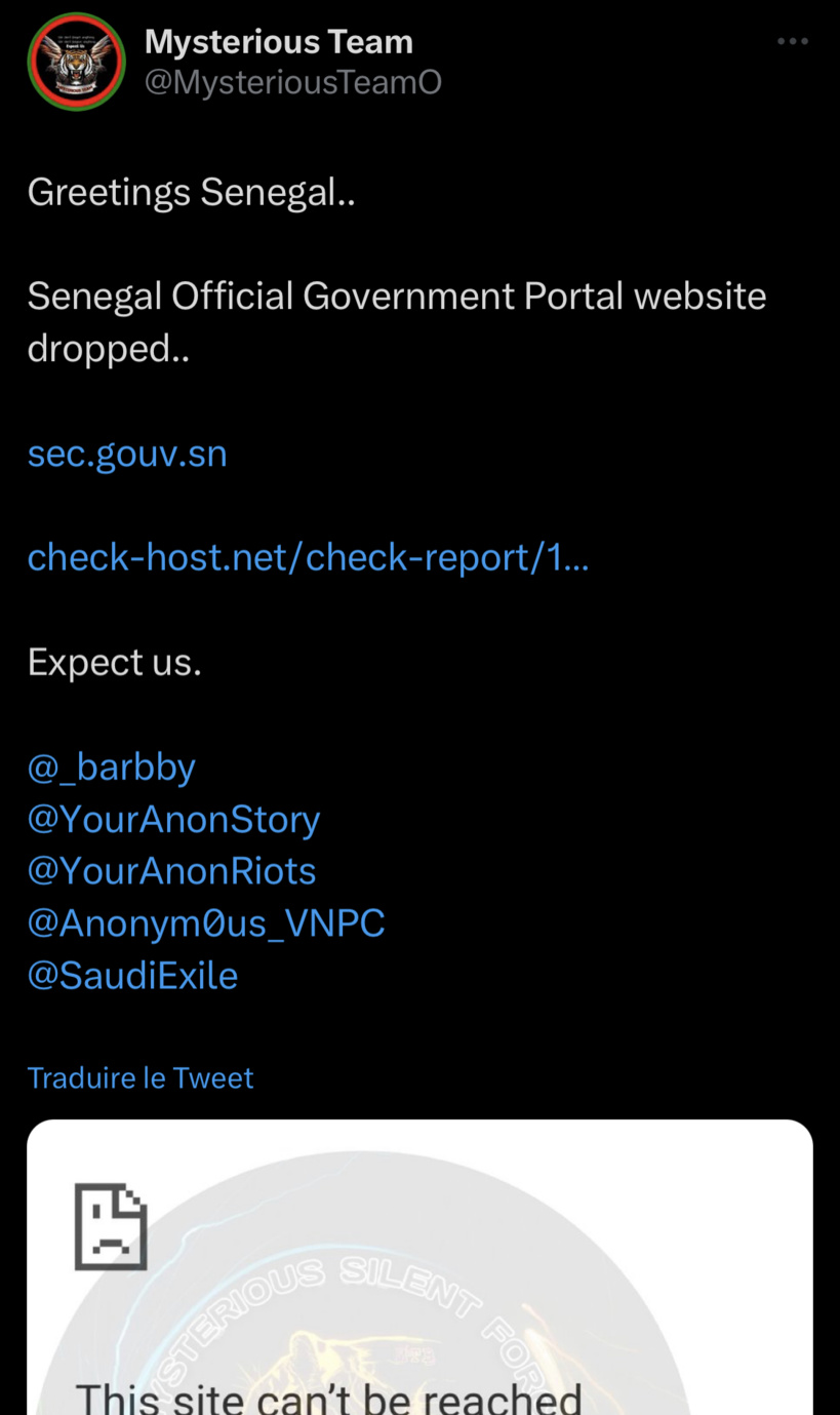 Cyber attaque massive des sites de la Présidence, du gouvernement, de plusieurs ministères par le groupe Mysterious Team Cyber attaque massive des sites de la Présidence, du gouvernement, de plusieurs ministères par le groupe Mysterious Team