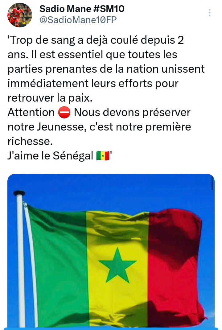 Violents affrontements au Sénégal : Sadio Mané appelle à l'union 