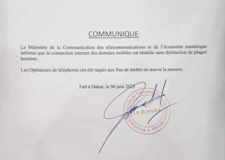 La connexion internet des données mobiles rétablie par l’Etat du Sénégal