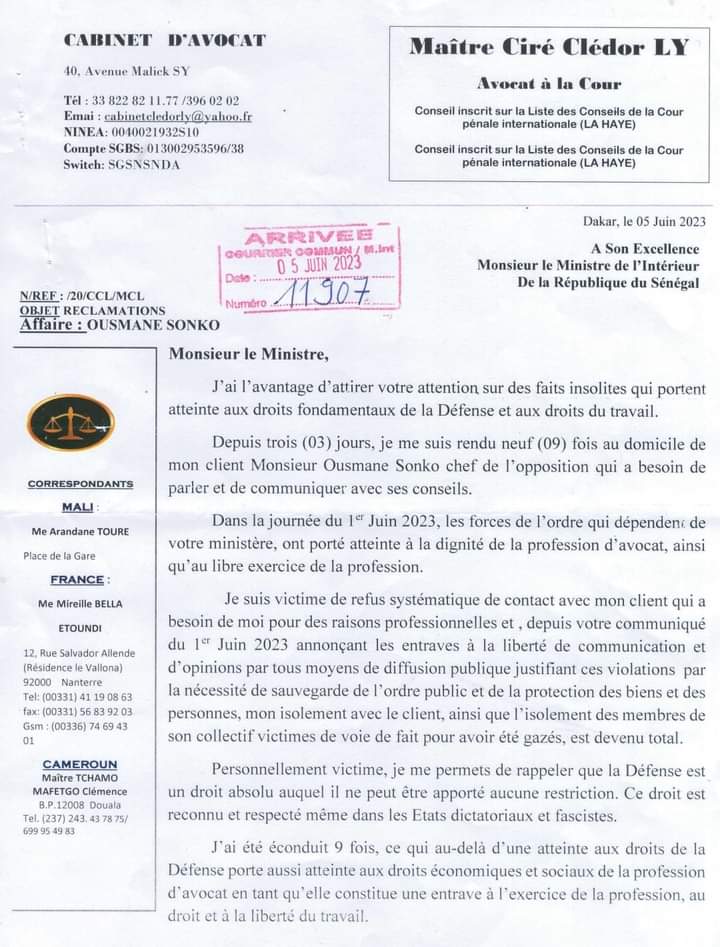 Sonko mis en Résidence Surveillée: Me Ciré Clédor Ly interpelle Macky Sall et Antoine Felix Diome