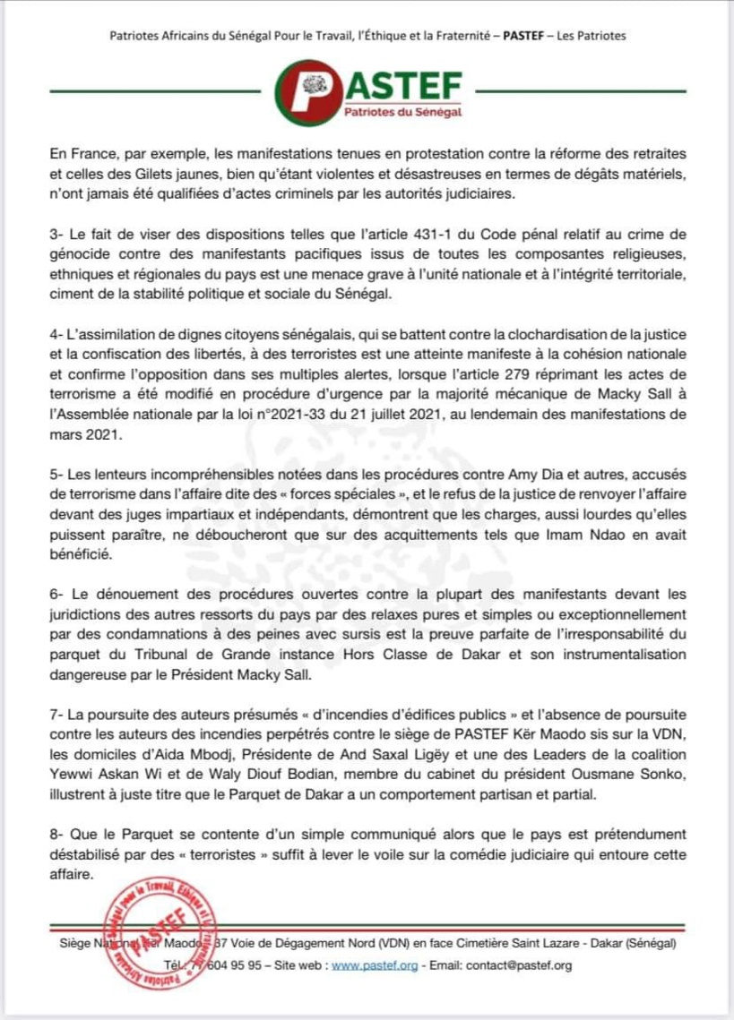 Personnes arrêtées lors des manifs de juin: le Pastef démonte le communiqué du parquet 