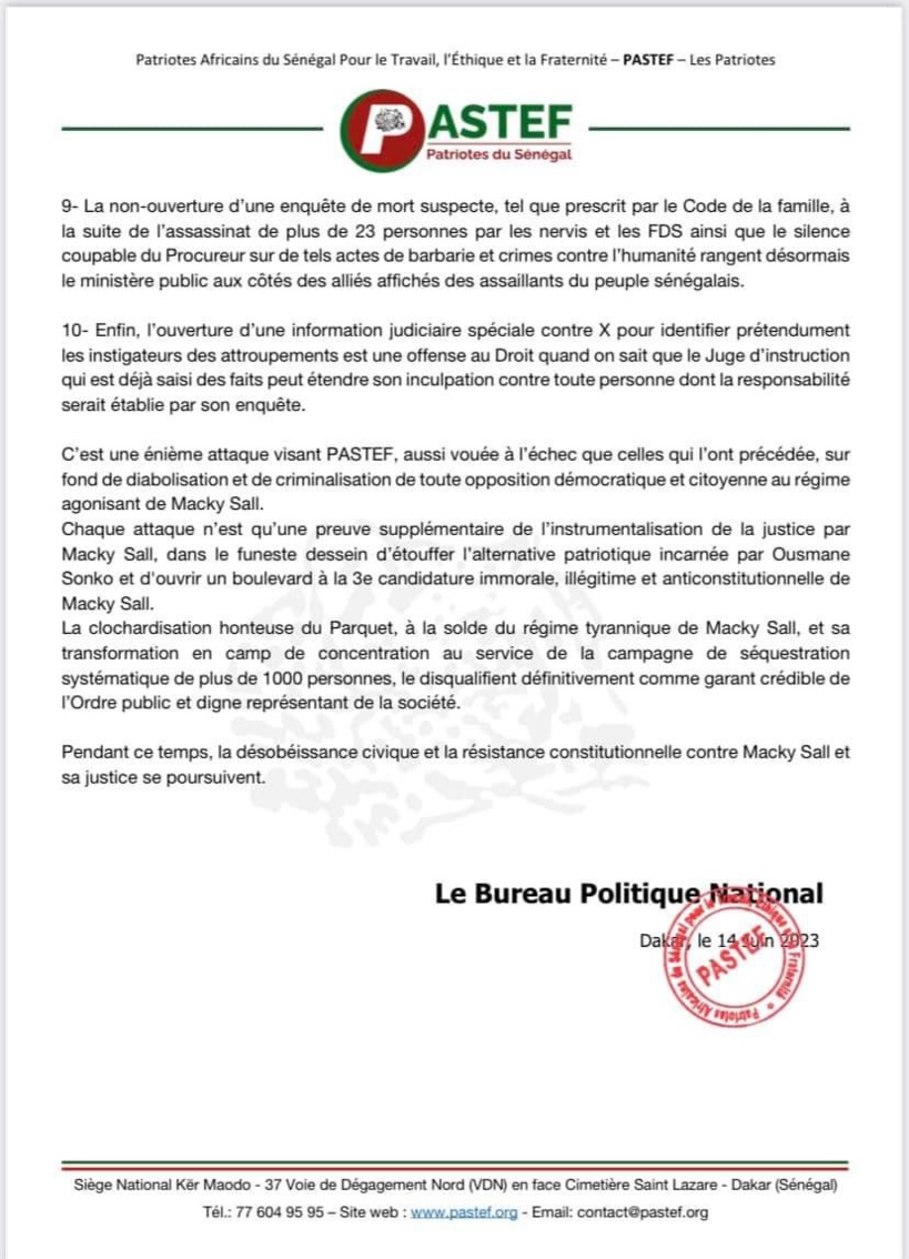 Personnes arrêtées lors des manifs de juin: le Pastef démonte le communiqué du parquet 