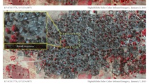 Ces deux photos satellite prises à cinq jours d'intervalle montrent que le village de Baga a été en partie rasé entre le 2 et le 7 janvier 2015. AFP PHOTO / DIGITALGLOBE / AMNESTY INTERNATIONAL