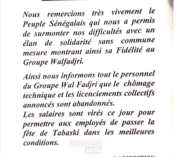 Wal Fadjri : le chômage technique et les licenciements collectifs sont abandonnés (Direction)