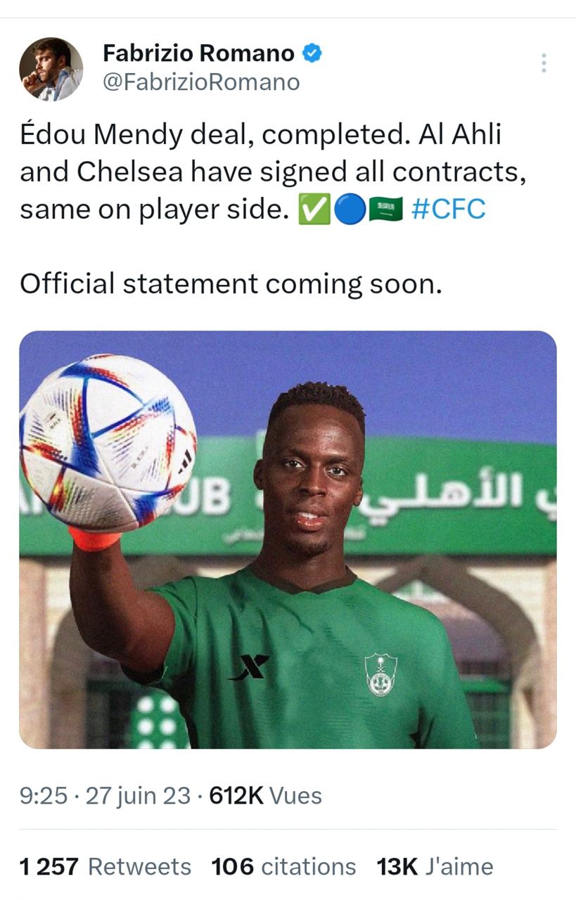 Après Koulibaly, Chelsea conclut avec Al Ahli le transfert de Mendy Après Koulibaly, Chelsea conclut avec Al Ahli le transfert de Mendy