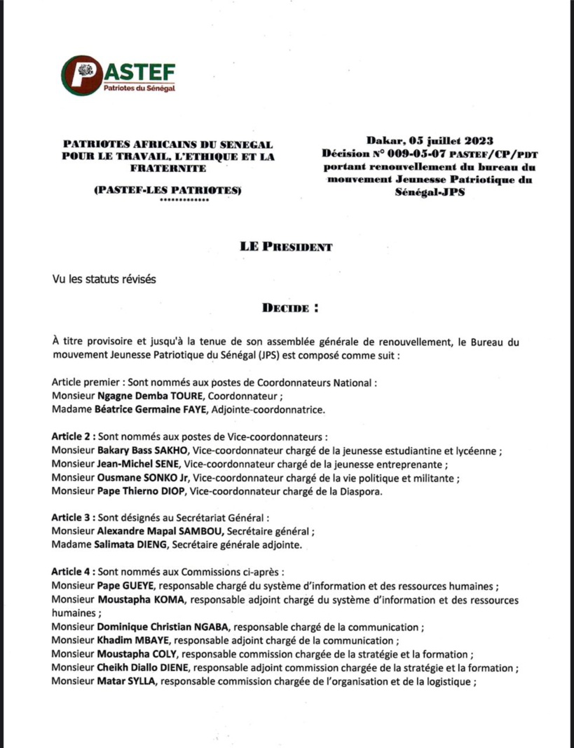 Renouvellement des instances de Pastef : Bassirou Diomaye Faye remplacé ( Documents) Renouvellement des instances de Pastef : Bassirou Diomaye Faye remplacé ( Documents)
