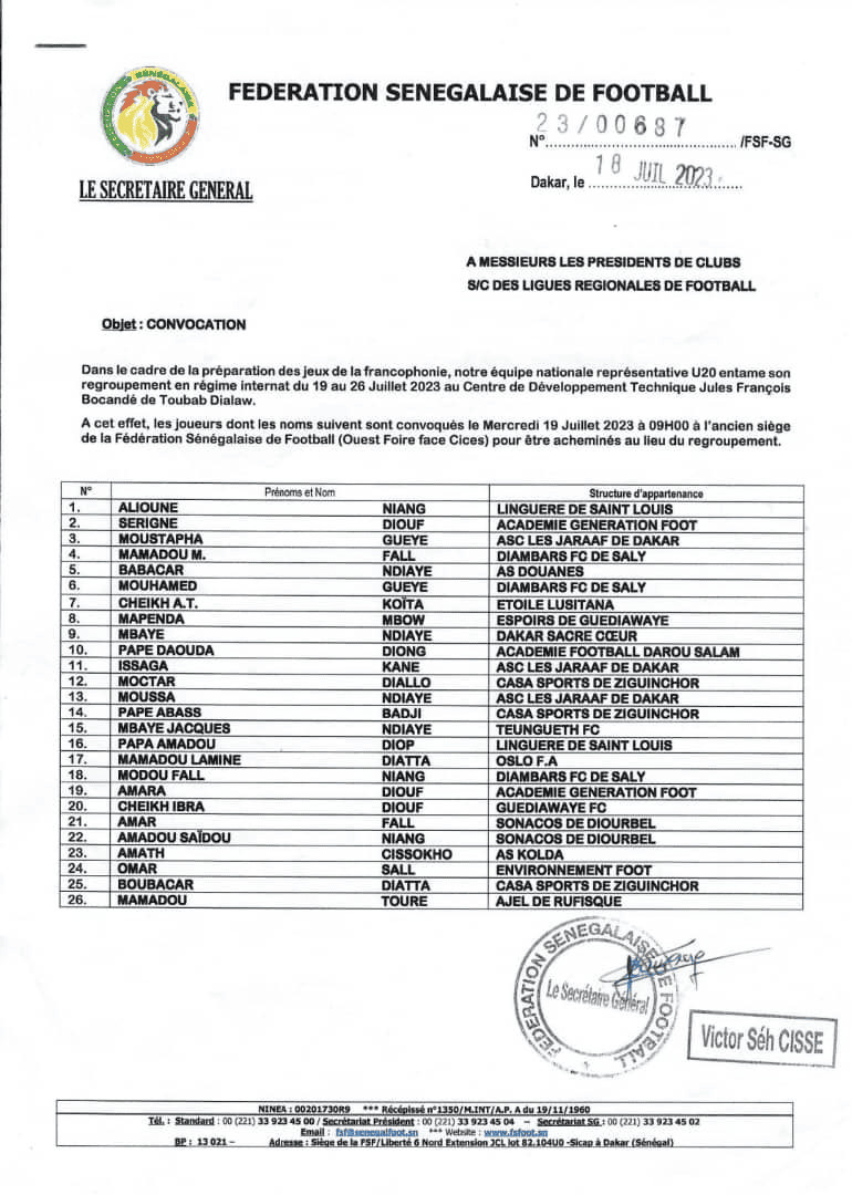 Jeux de la Francophonie : le Sénégal démarre sa préparation avec 26 « Lionceaux »