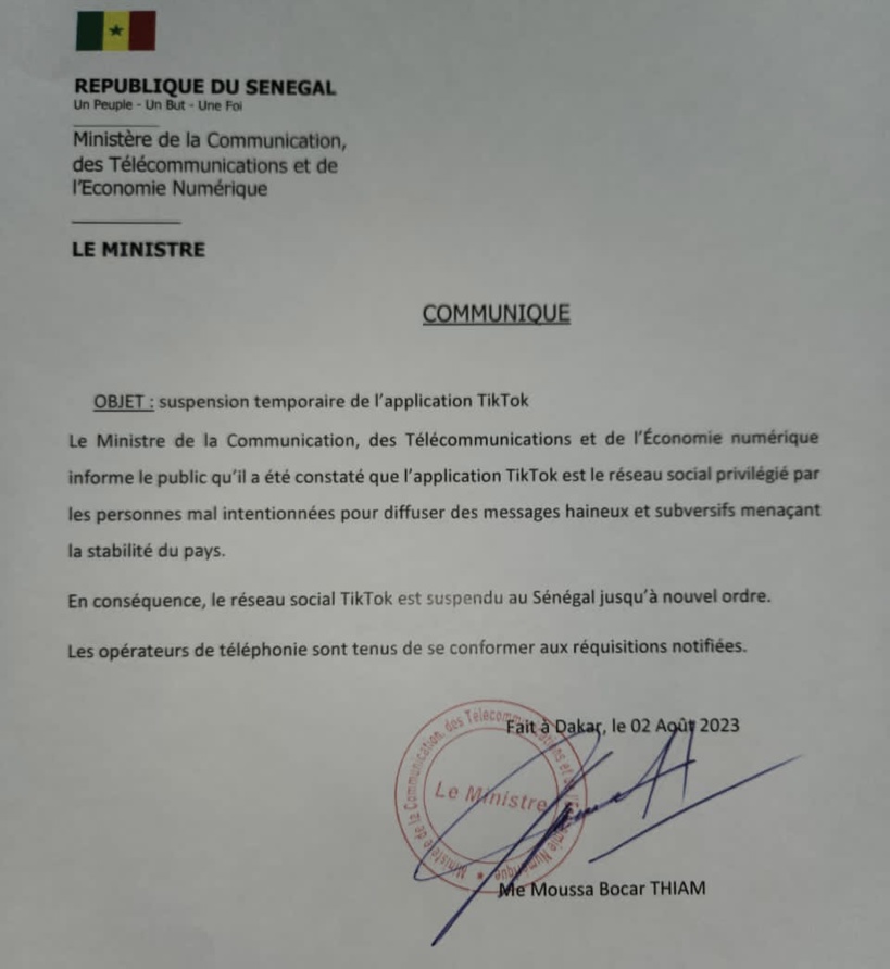Le gouvernement suspend l’application TikTok au Sénégal