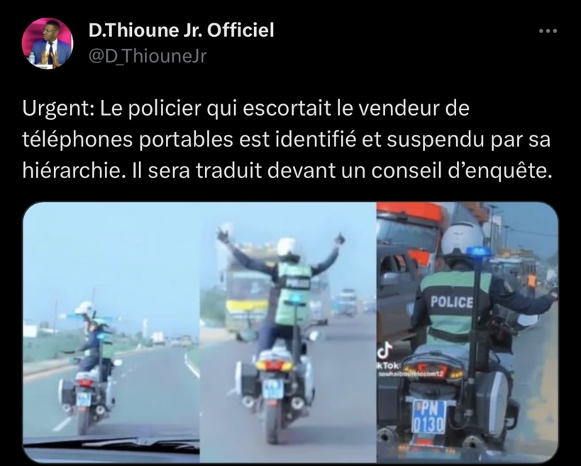Dakar-Touba : le policier qui escortait un vendeur de téléphone portable identifié et suspendu
