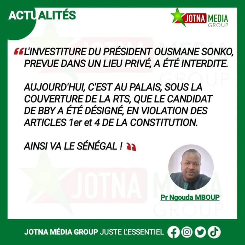 Ngouda Mboup s’offusque de la couverture par la RTS de la désignation du candidat de BBY 