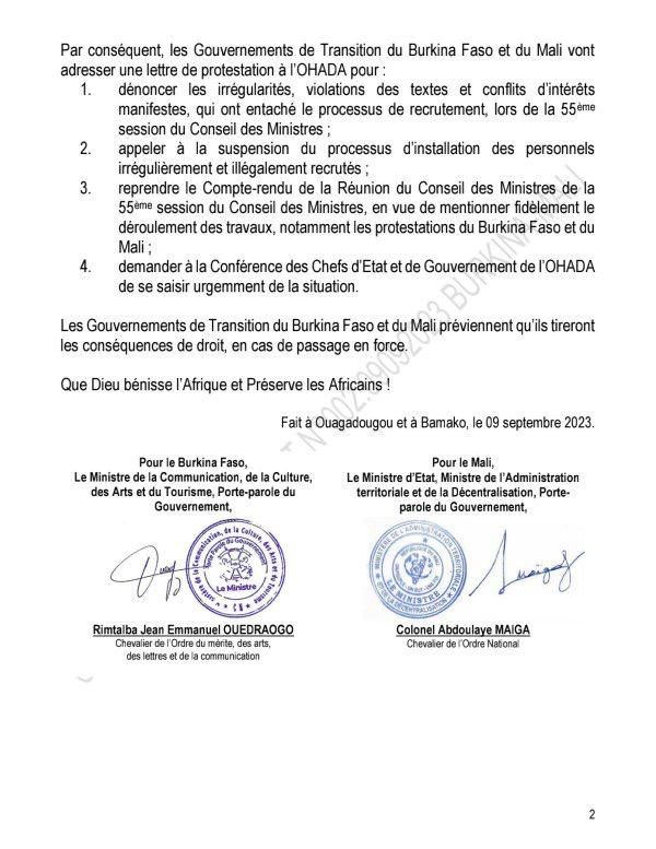55e Conseil des ministres de l’OHADA : Le Burkina Faso et le Mali dénoncent des recrutements frauduleux
