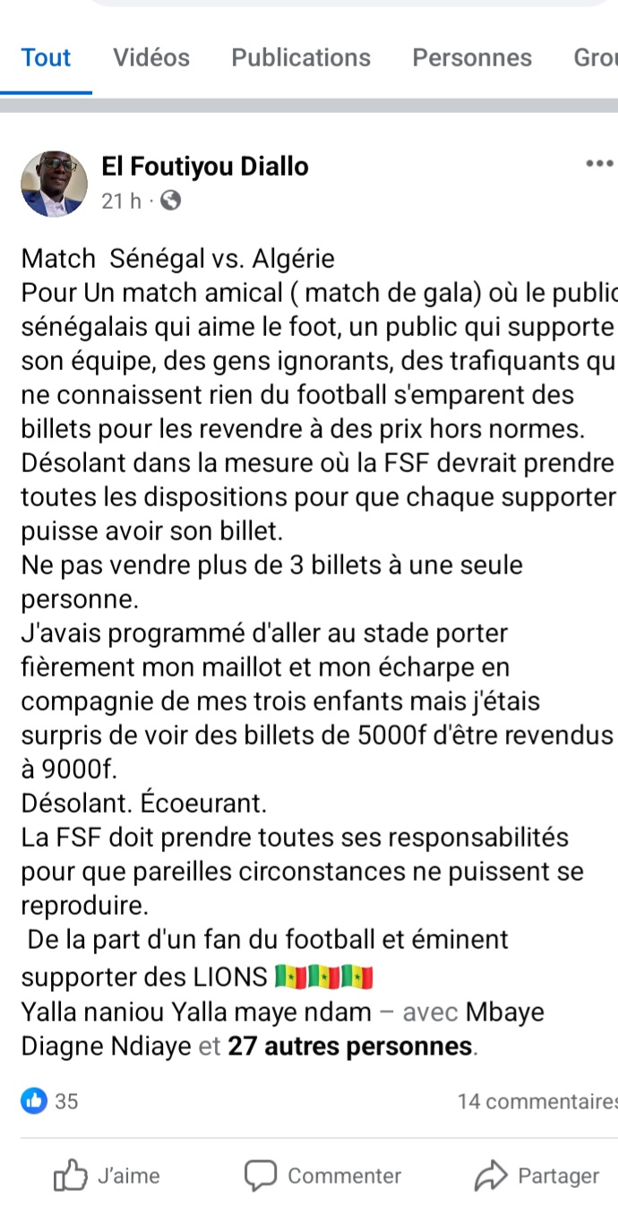 Les tickets du match Sénégal vs Algérie introuvables entre les mains des revendeurs : la Fédération apporte des précisions