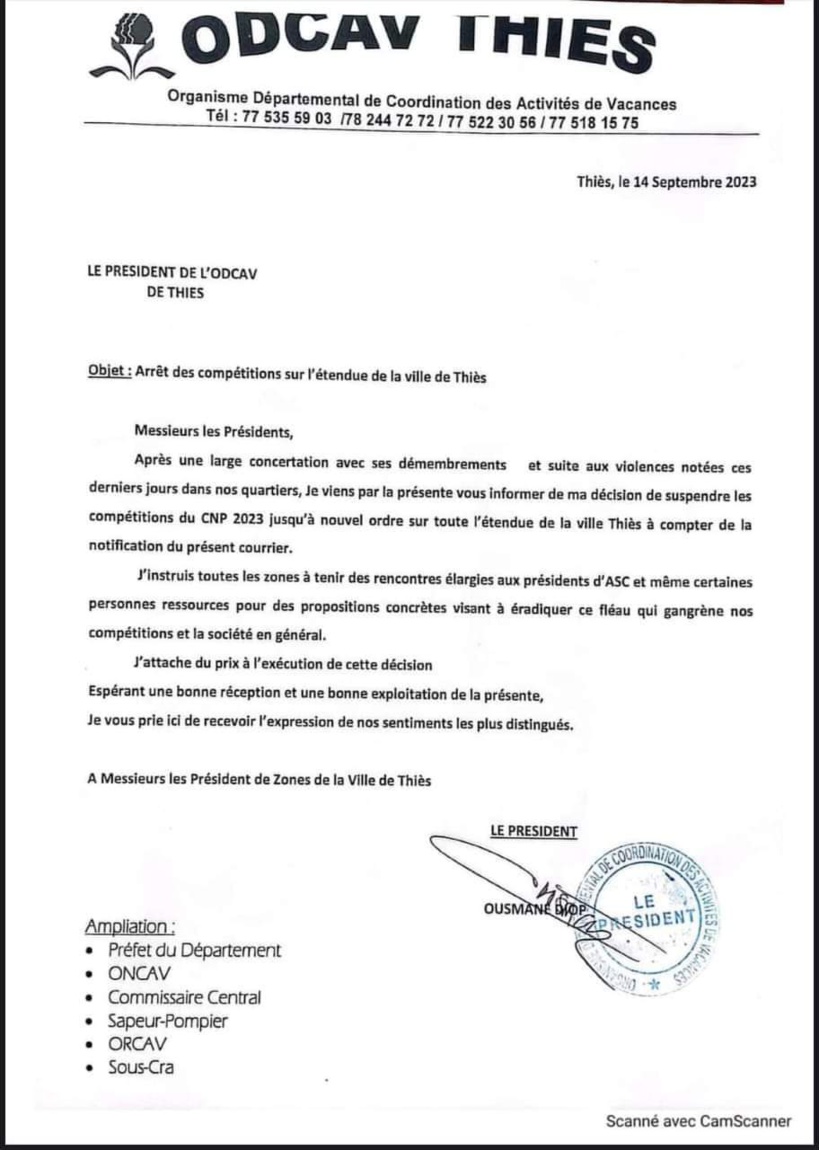 Thiès : les compétitions du CNP suspendues jusqu'à nouvel ordre