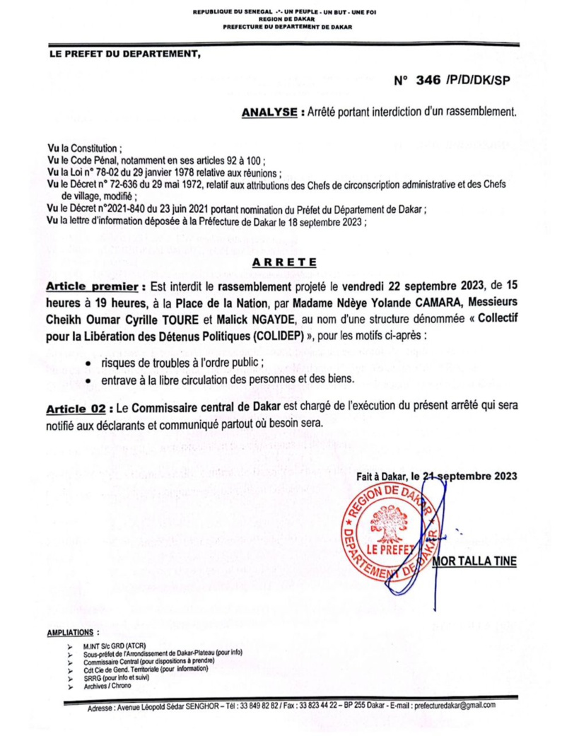 Nouvelle interdiction du rassemblement du Colidep prévu ce vendredi Nouvelle interdiction du rassemblement du Colidep prévu ce vendredi
