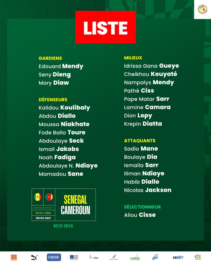 Amical contre le Cameroun : Aliou Cissé convoque 26 joueurs